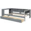 Lit simple avec tête de lit tapissier, installation de rangement et de chargement en bois, plate-forme grise-480579324