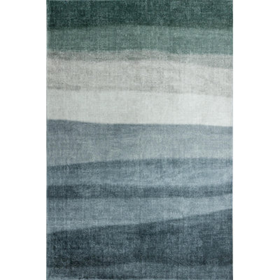 Green Striped Polyester Soft Touch Machine Woven Decorative Area Rug