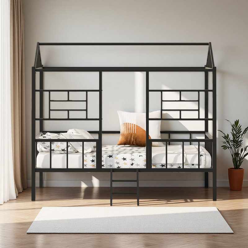 Structure de lit en métal avec support à lattes sans sommier
