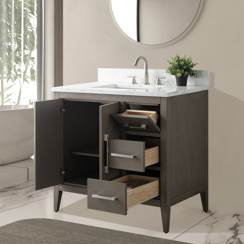 Ensemble de meuble-lavabo simple 36 po, Bois flottant gris, Nickel brossé