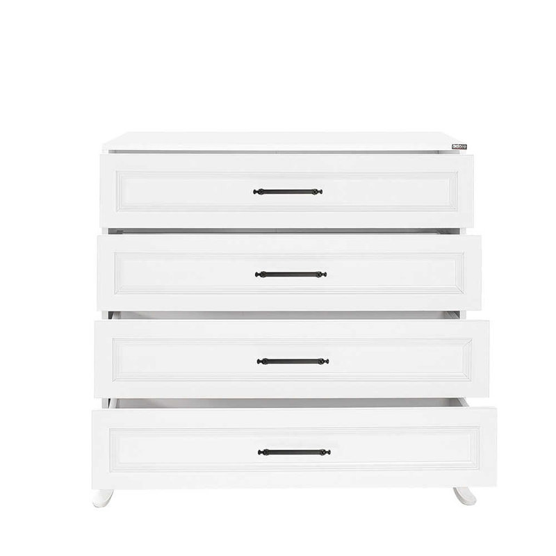 Elegant White Dresser with 4 Drawers, 35.4 x 35.0 x 17.7 inches | Coated Particle Board, Wall-Mountable Design | Stylish Storage Solution for Bedroom or Living Room, Traditional Solid Color