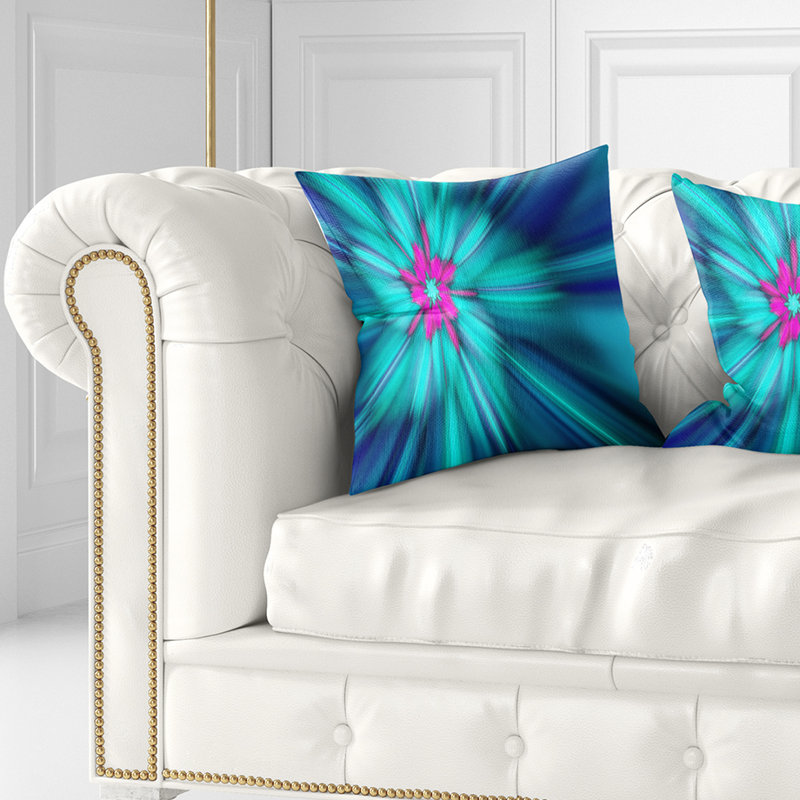 Feux d'artifice rotatifs bleus - coussin à imprimé floral, 18 po x 18 po, Coussin décoratif, Bleu sarcelle