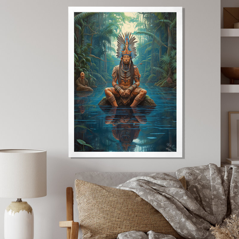 Indien, chaman dans la forêt tropicale d'Amazonie - impressions d'art mural, H 20 po x l 12 po x P 1 po, Cadre simple blanc