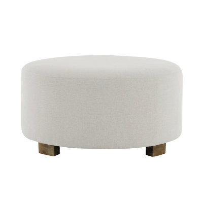 Modern Minimalist White Round Fabric With Rubber Wood Legs, Versatile For Home Decoration, Comfortable Footstool Function Wooden Simple And Use, Relaxing