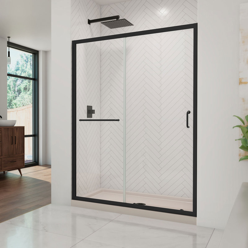 Infinity-Z 74.75" H Framed Sliding Shower Enclosure, Biscuit, Matte Black
