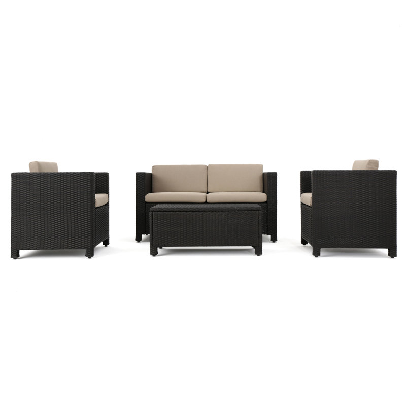 Outdoor 4Pc Furniture - Dark Brown With Foam Cushions And Waterproof Linings Garden Fabric Cushion, Beige, Dark Brown