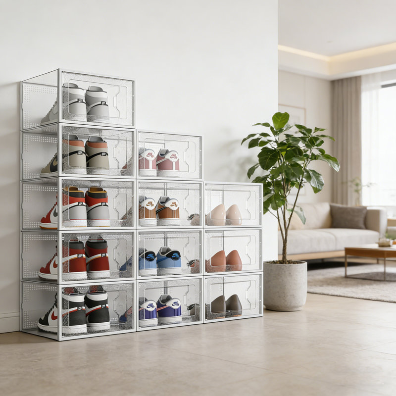 Transparent Plastic Stackable Shoe Organizers For Closet, Shoe Rack Sneaker Containers, Storage Boxes, Drawer Organizers – 12 Pack Clear Shoe Boxes