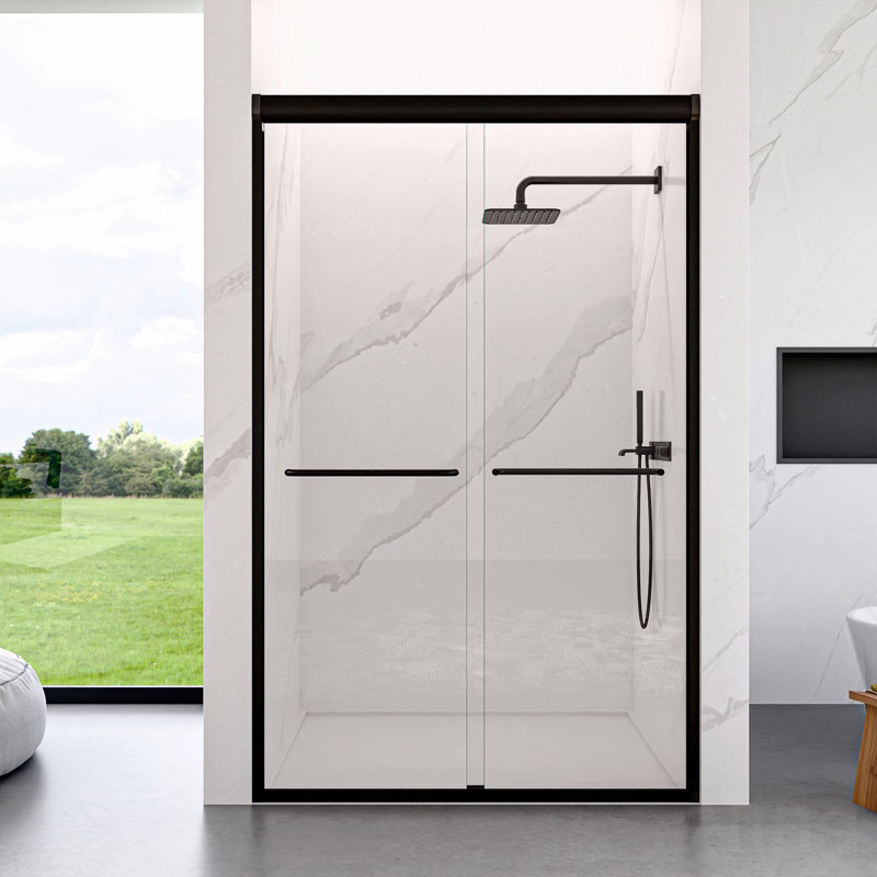 Porte de douche coulissante double demi-cadre sans cadre