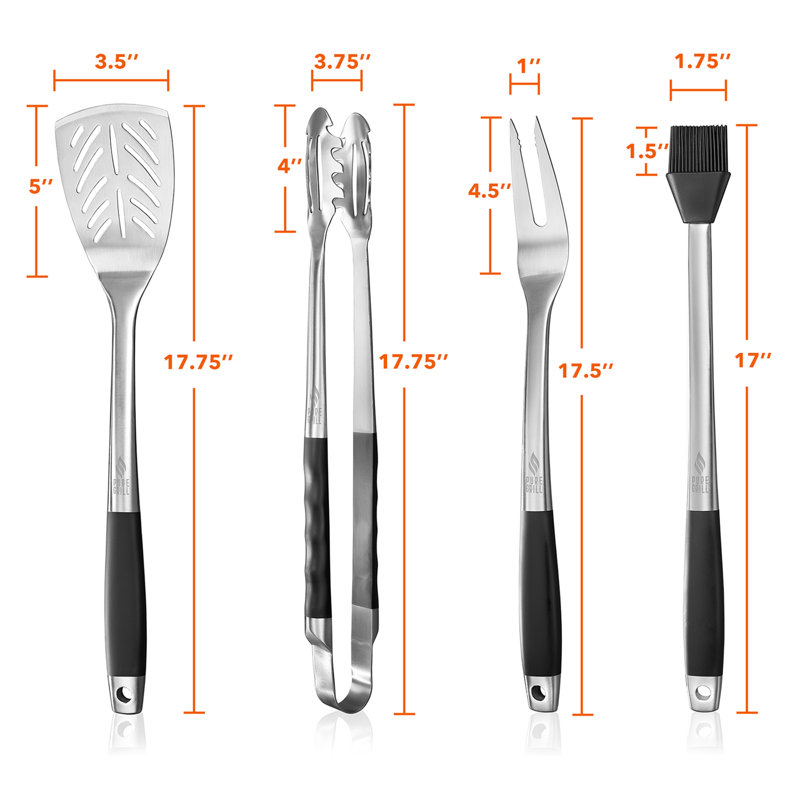 Professional Stainless Steel BBQ Tool Set with Rubberized Handles