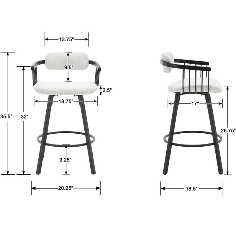 Modern Upholstered Counter Stool With Arms And Backrest With Footrest Metal Frame, Counter Height Bar Stool For Kitchen Island, Coffee Bar.