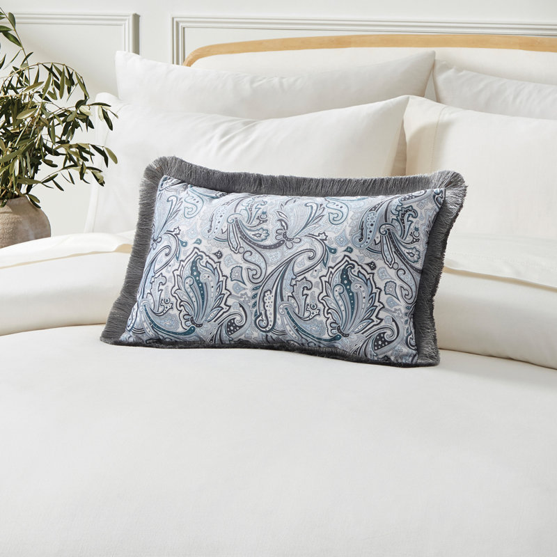 Ted Baker Paisley Fringe Printed Velvet 12x20 Decorative Pillow, Blue