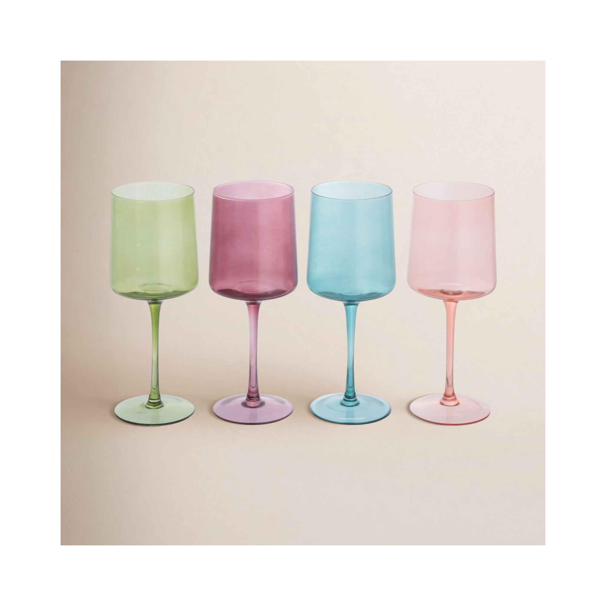 Orland 4 Piece Glass Glassware Set, Green/Red/Blue/Pink