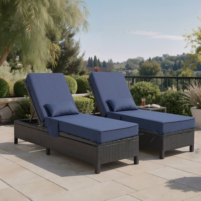 26.5'' W x 80'' D x 6'' H Outdoor Chaise Lounge Seat / Back Cushion with Pillow and Pocket, 2, Sky Blue