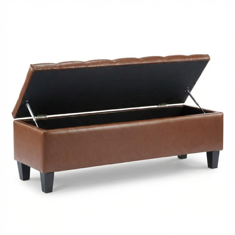 Repose-pieds capitonné avec rangement rectangulaire, Brun