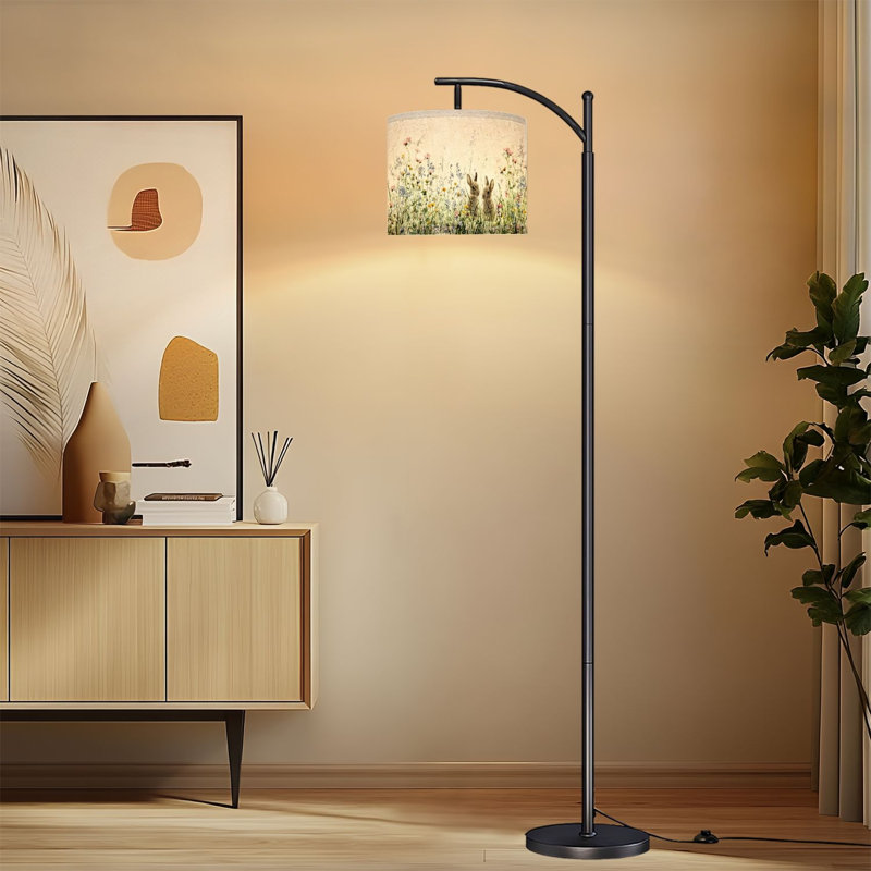 Lampe sur pied à arc avec abat-jour ajustable Lapin de Pâques Rétro printemps Floral mignon animal Cottagecore Lampe sur pied de ferme 3 températures de couleur à intensité variable Lampe sur pied