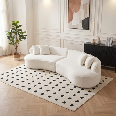 36.6" W Modern Curved L-Shape Sectional Sofa No Assembly Required with Boucle Fabric