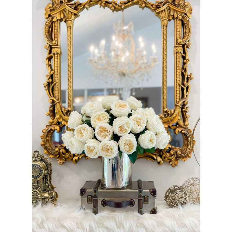 Luxury Large Real Touch Austin Rose Stems – Ivory/Champagne English Roses For Home Décor