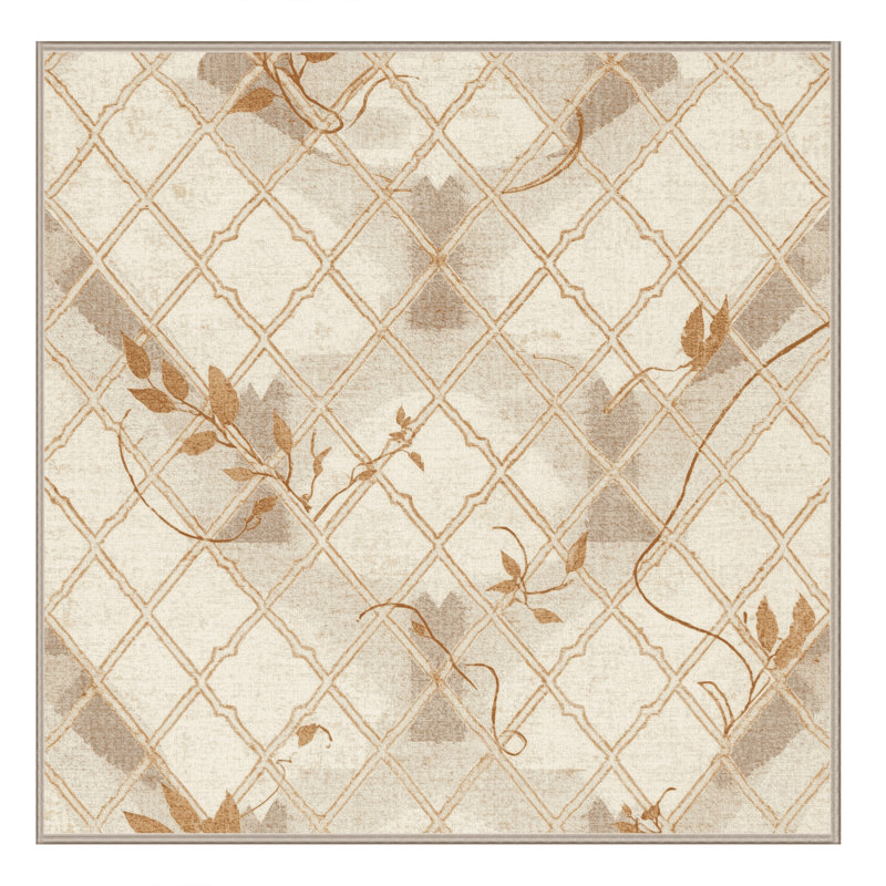 Soft Plush Earls Garden Trellis Area Rug in Beige – Beige Binding, 3' Square