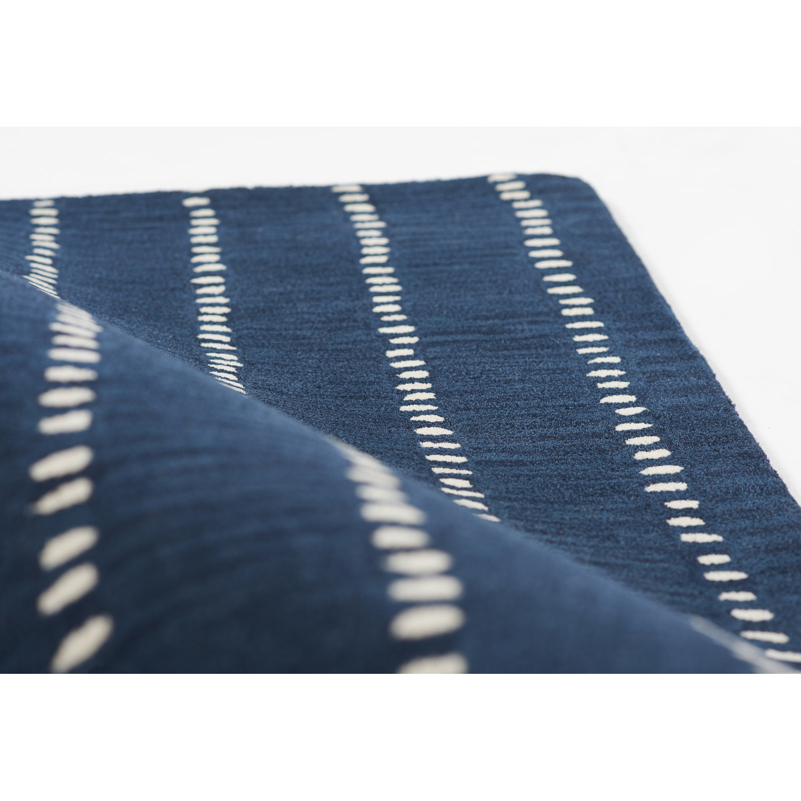 Nichols Navy Hand-Tufted Striped Wool Rug, Rectangle 8' x 10'