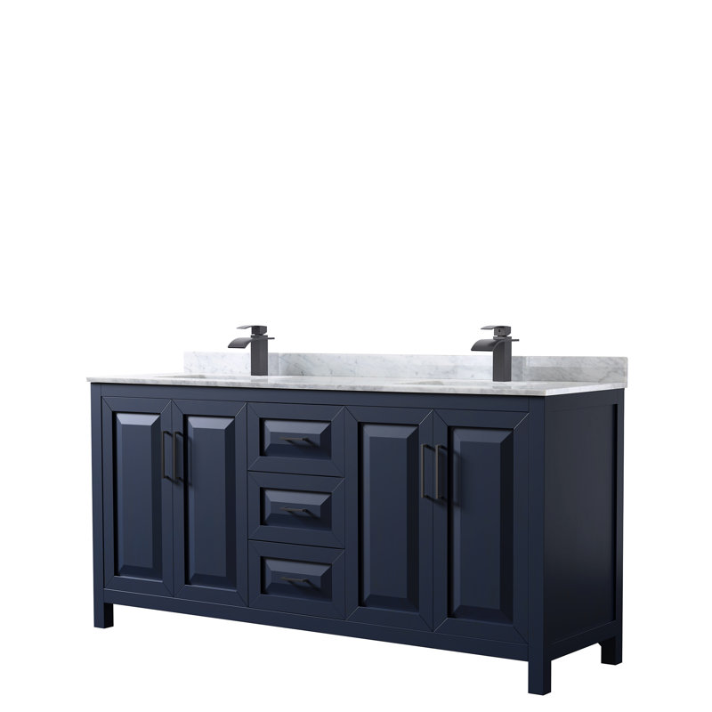 Daria 72'' W Double Vanity, Dark Blue, Carrara Cultured Marble, Brushed Gold