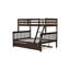 Lit superposé simple au-dessus de double en bois d'hévéa avec lit gigogne, échelle convertible et garde-corps, lit convertible détachable, avec lit gigogne simple, espresso