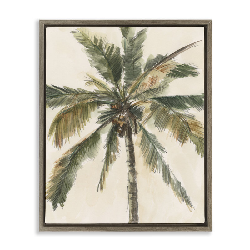 Palmier sur toile beige encadrée par Ethan Harper, Cadre flottant orme Montalcino, H 31 po x l 25 po