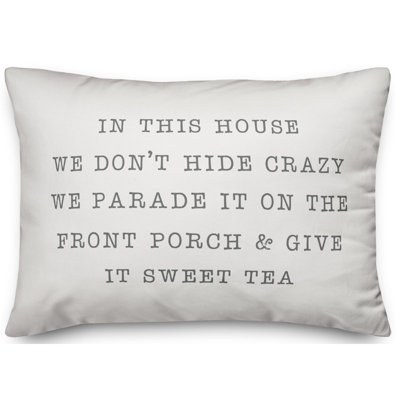 Textual Outdoor Throw Pillow, White/Gray