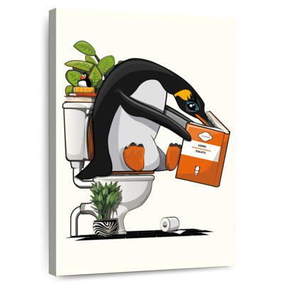 Pingouin sur la toilette lisant un livre
