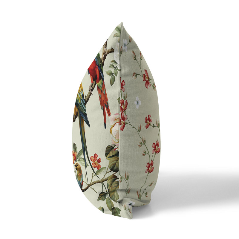 Coussin Parrot Petals Paradise, Vert/rouge, H 26 po x l 26 po