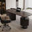 Black Rectangular Solid + Manufactured Wood with 2 drawers desk-109555053