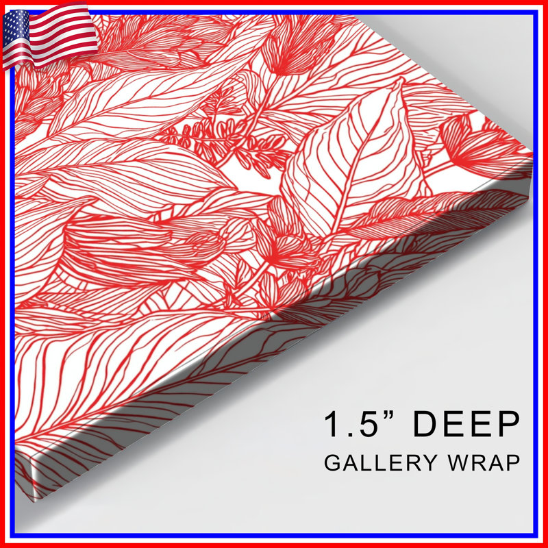 Floral Line Art Illustration sur toile tendue en plusieurs tailles, 12 x 12 pouces