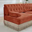 Canapé Chesterfield - velours, jupe à pampilles, 2 repose-pieds, accoudoirs courbés - brun rouge