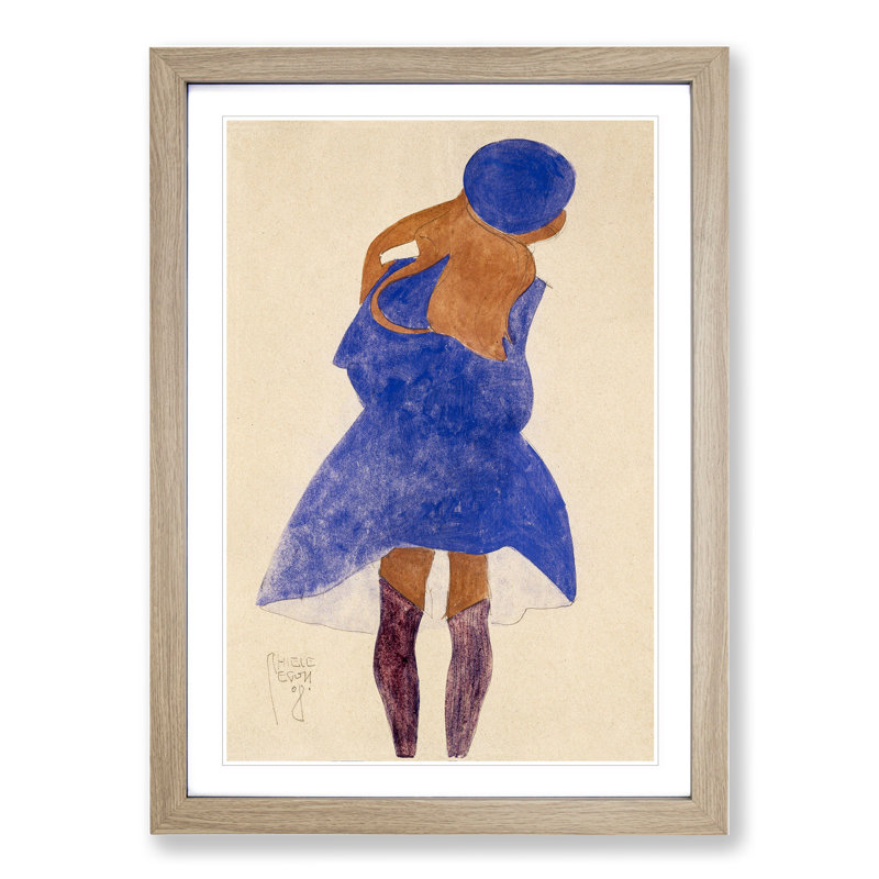 Girl in Blue by Egon Schiele - Framed Print, 36cm H x 27cm W x 2cm D, Oak Framed