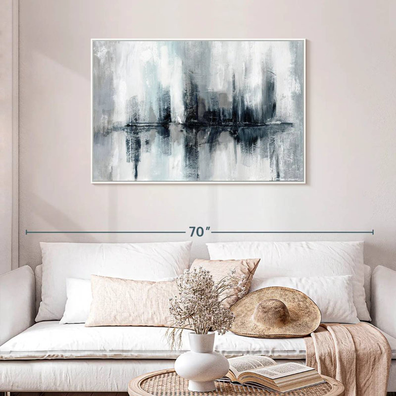 Lumières de port indigo, Cadre flottant blanc, 43 po x 29 po