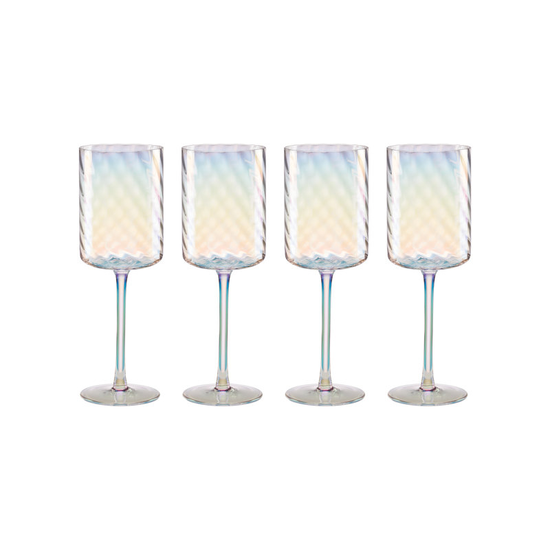 Set of 4 Iridescent Rainbow Glitter White Wine Glasses