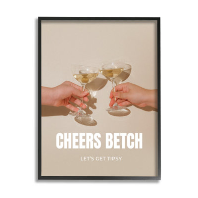 bb-604-Framed Cheers Betch Wine Glasses Single Picture Frame Print on Canvas
