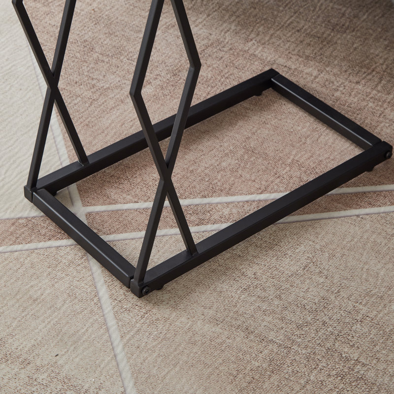 C-Shaped Accent Table,Glass Top End table, Black