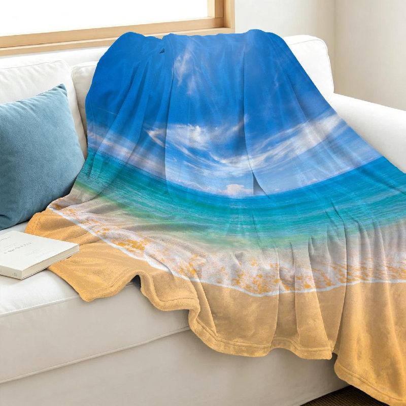 Jeté en flanelle bleue ultra douce en molleton, plage et magnifique imprimé d'un seul côté, Throw 40" x 50"
