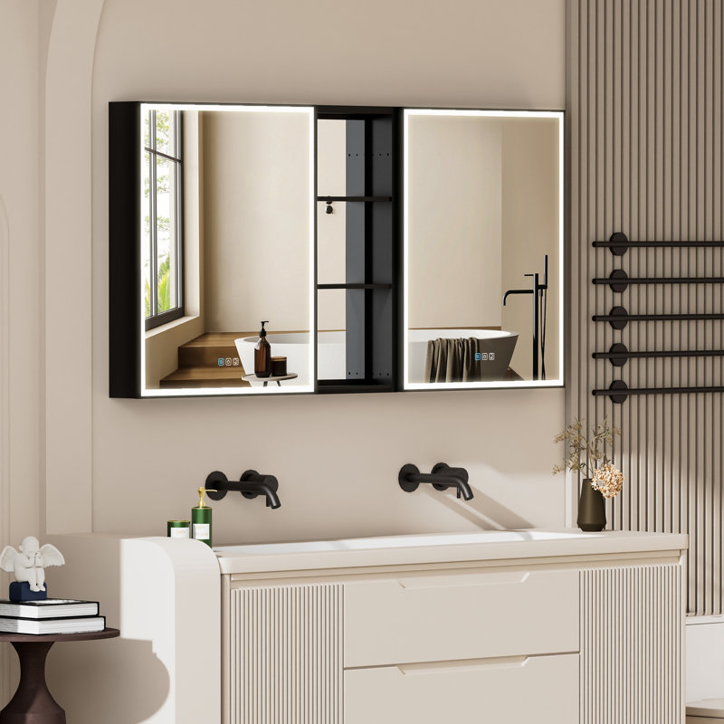 Armoire à miroir murale encastrée ou à fixation murale H 30 po Wailyn avec armoire latérale noire Wailyn