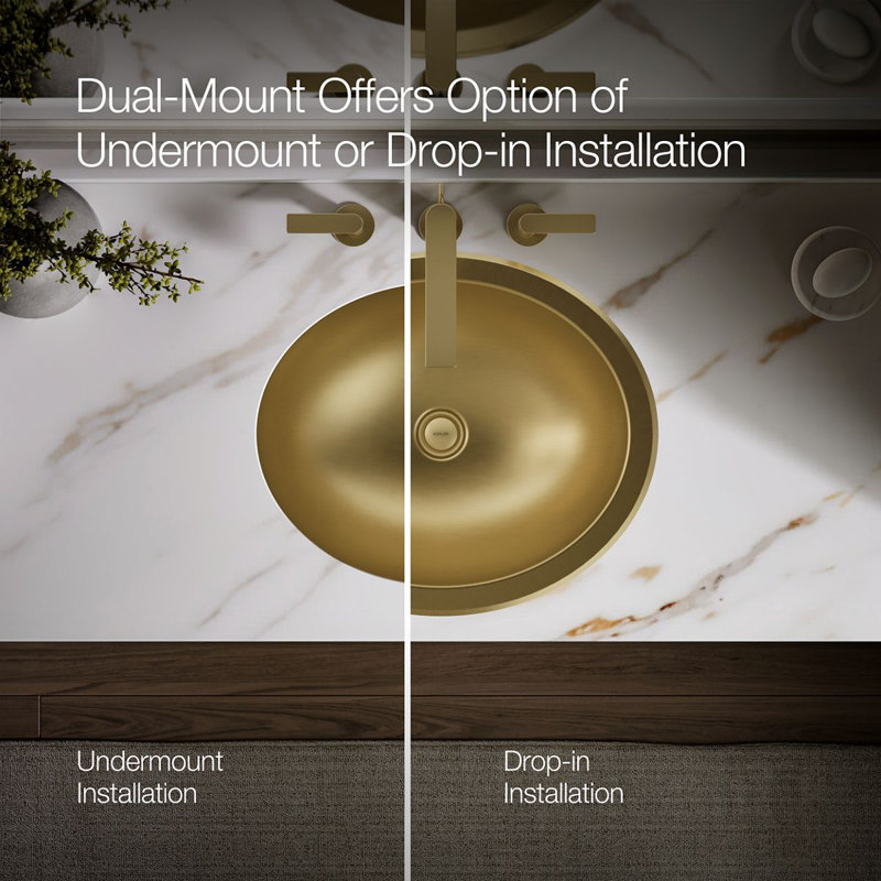 Bachata®20" Oval Drop-In/Undermount Bathroom Sink, No Overflow, Vibrant Brushed Moderne Brass
