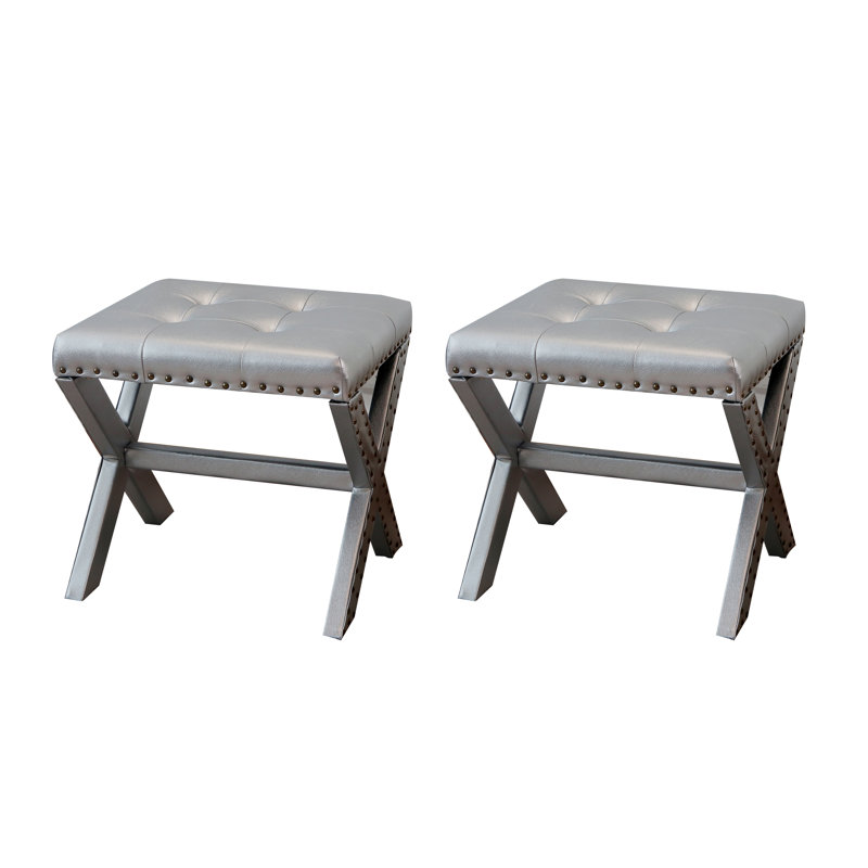 Solid + Manufactured Wood Accent Stool, Silver