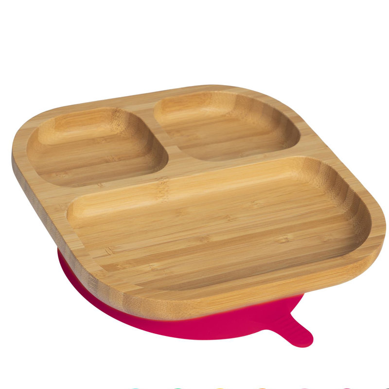 Tiny Dining - Divided Bamboo Suction Plate, Red