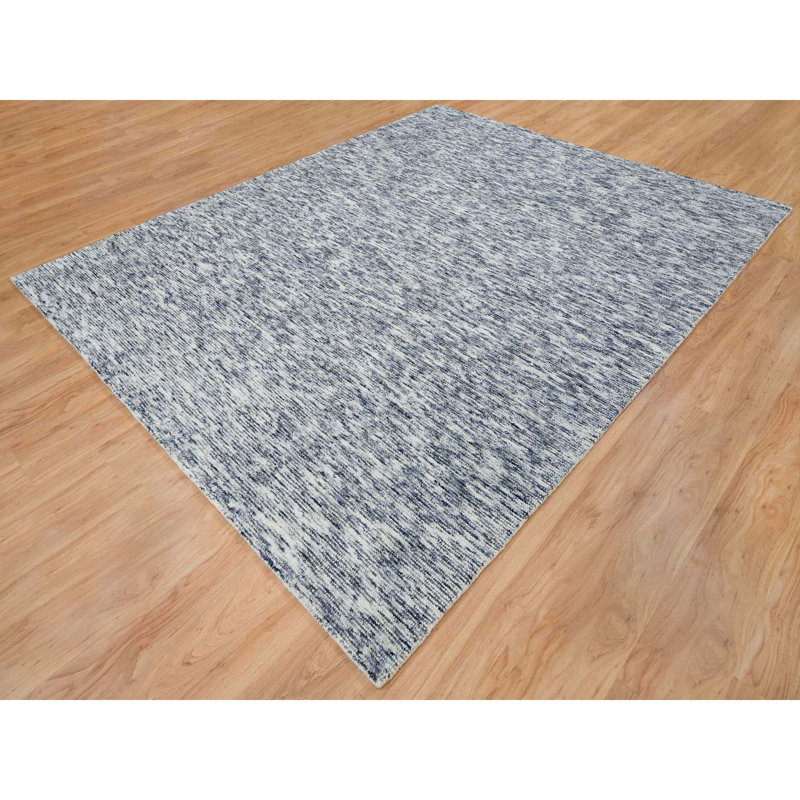 Tapis bleu en laine noué à la main de conception unique 8 pi 1 po x 10 pi nouvel âge Millbank