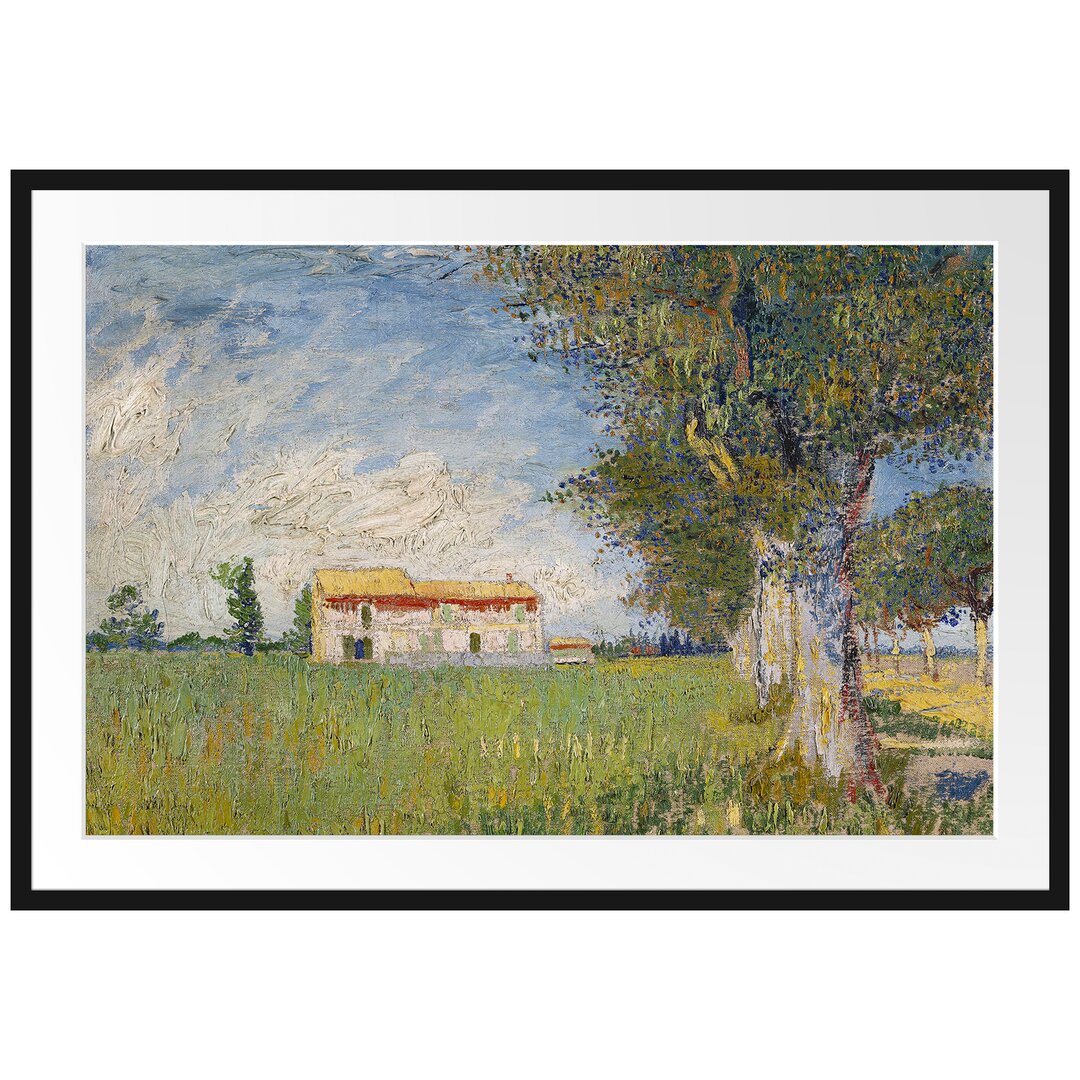 Gerahmter Kunstdruck Farmhouse in Wheat Field von Vincent Van Gogh