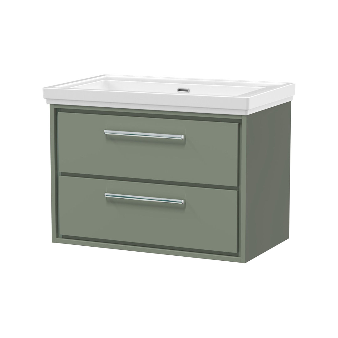 Hudson Reed Lille 600mm Fern Green 2 Drawer Wall Hung Vanity Unit With Fireclay Basin