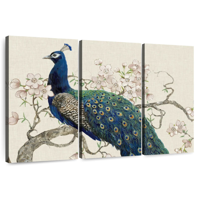 Brampt paon et fleurs II, H 36 po x l 57 po