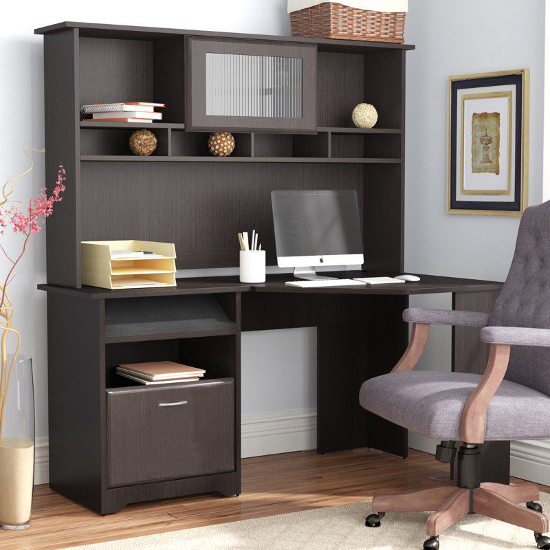 Bureau d'angle réversible avec clapier Ozro, Chêne espresso