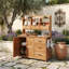 Banc de rempotage extérieur avec 6 tiroirs, armoire à tablettes réglables, crochets latéraux et plan de travail spacieux pour le jardin-521737480