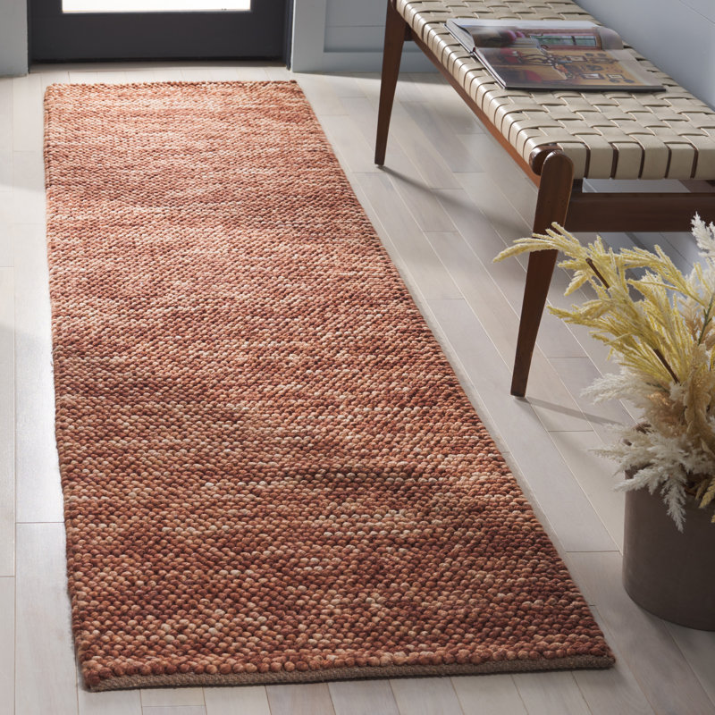 425 Handwoven Wool/Cotton/Polyester No Pattern Indoor Use Only Rug in Rust/Brown, Runner 2'3" x 9'