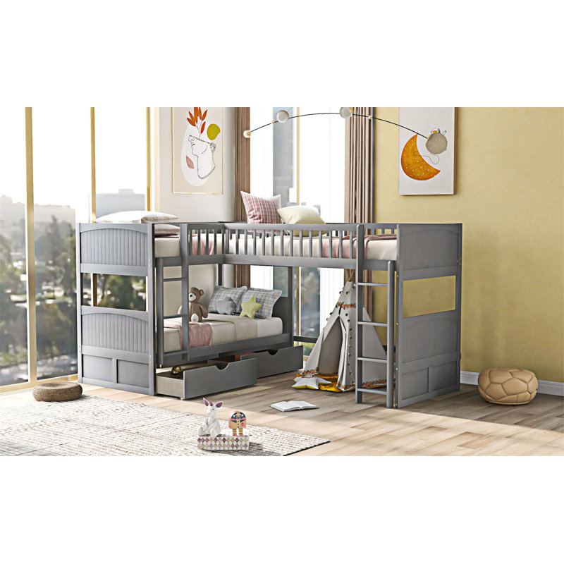 Lit superposé avec lit mezzanine attaché, Gris